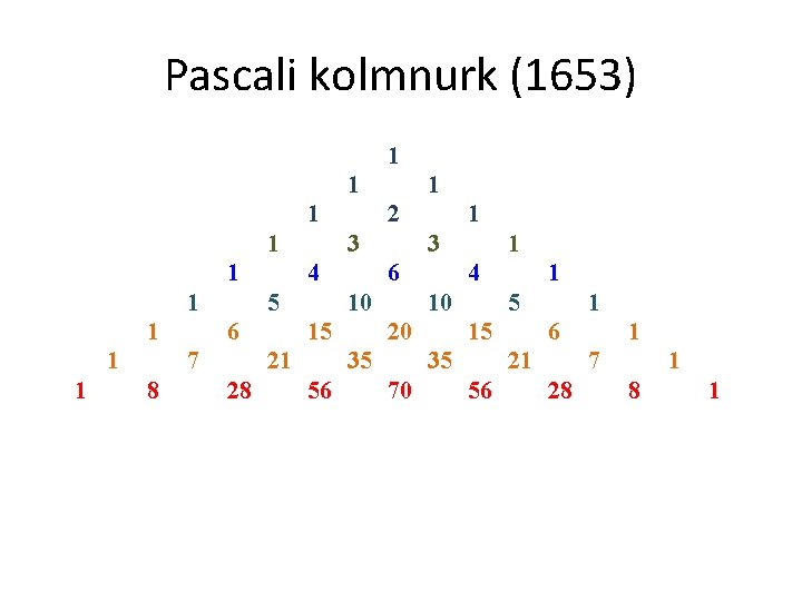 Pascali kolmnurk (1653) 1 1 1 1 1 8 3 5 7 6 15