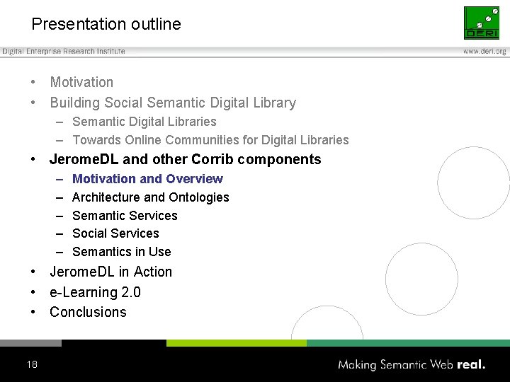 Presentation outline • Motivation • Building Social Semantic Digital Library – Semantic Digital Libraries