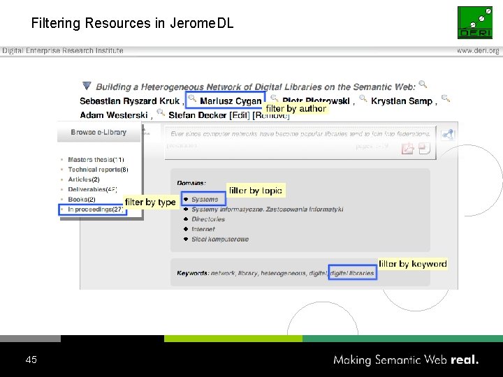 Filtering Resources in Jerome. DL 45 