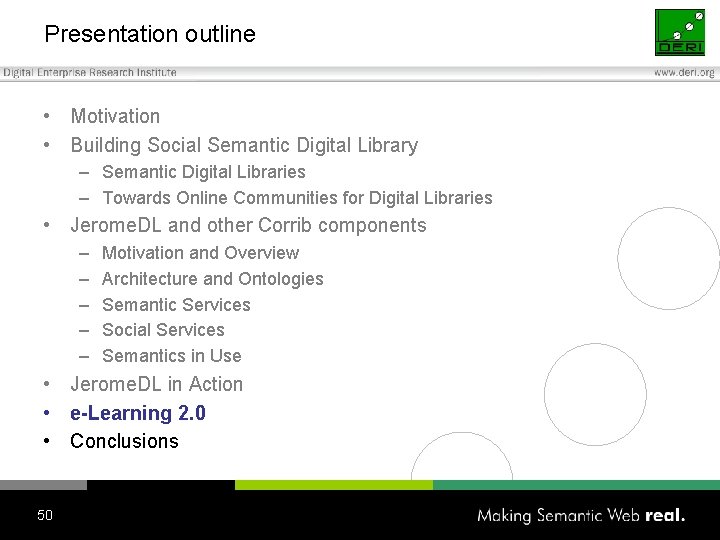 Presentation outline • Motivation • Building Social Semantic Digital Library – Semantic Digital Libraries