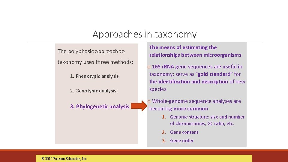 Approaches in taxonomy The polyphasic approach to taxonomy uses three methods: The means of