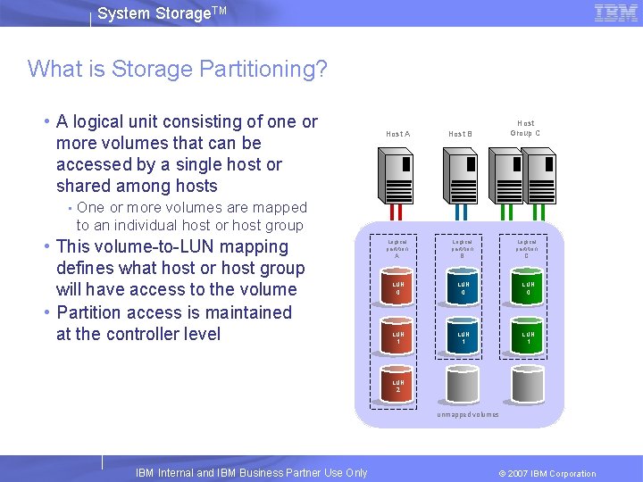 System Storage. TM What is Storage Partitioning? • A logical unit consisting of one