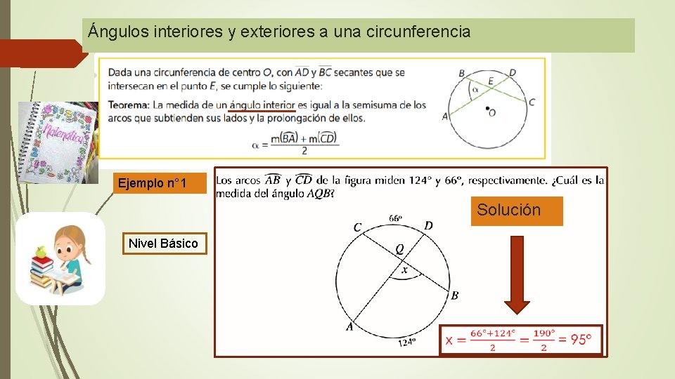 Ángulos interiores y exteriores a una circunferencia Ejemplo n° 1 Solución Nivel Básico 