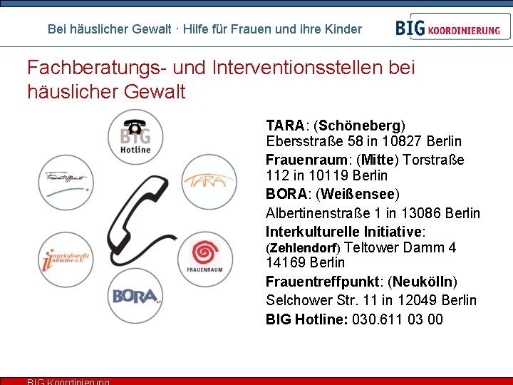 Bei häuslicher Gewalt · Hilfe für Frauen und ihre Kinder Fachberatungs- und Interventionsstellen bei