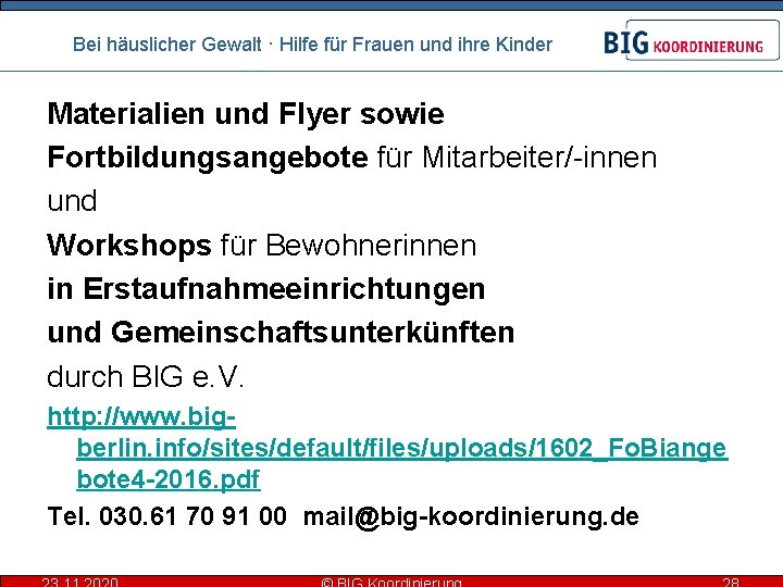 Bei häuslicher Gewalt · Hilfe für Frauen und ihre Kinder Materialien und Flyer sowie
