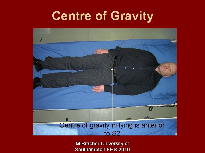 Centre of Gravity Centre of gravity in lying is anterior to S 2 M.