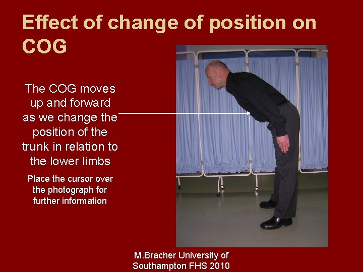 Effect of change of position on COG The COG moves up and forward as