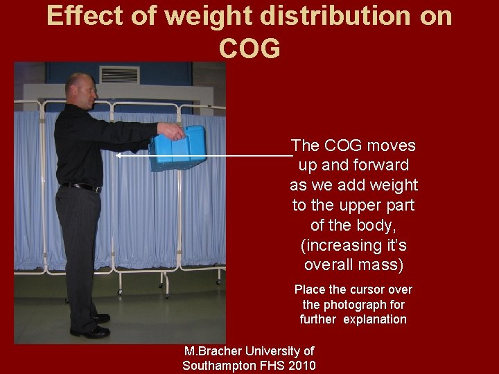 Effect of weight distribution on COG The COG moves up and forward as we