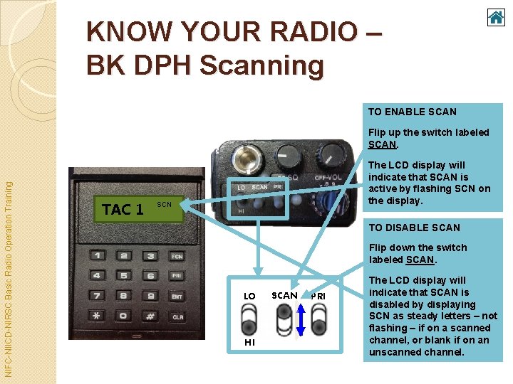 KNOW YOUR RADIO – BK DPH Scanning TO ENABLE SCAN NIFC-NIICD-NIRSC Basic Radio Operation