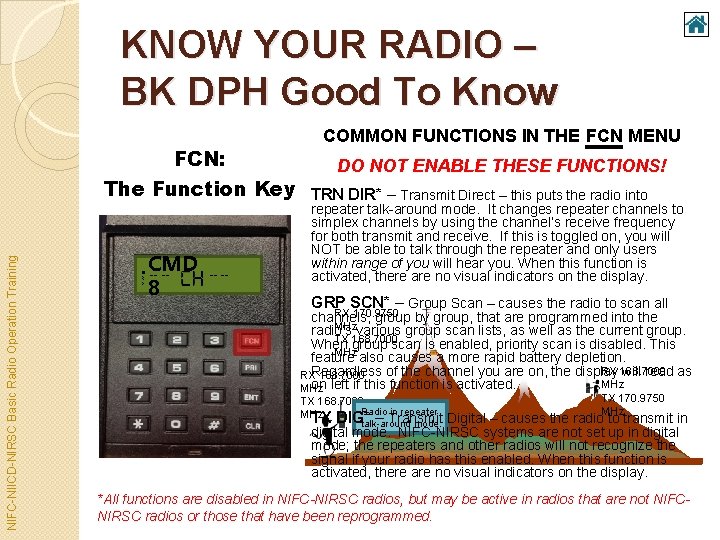 KNOW YOUR RADIO – BK DPH Good To Know NIFC-NIICD-NIRSC Basic Radio Operation Training