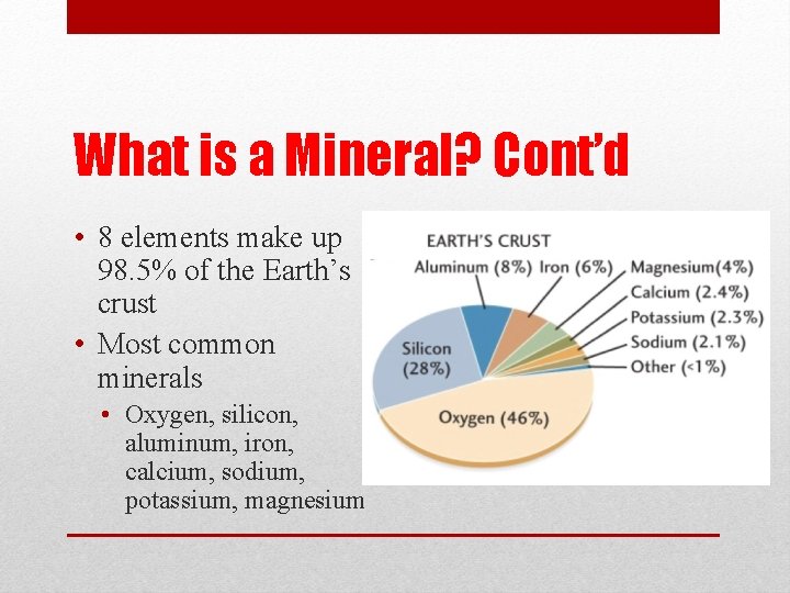 What is a Mineral? Cont’d • 8 elements make up 98. 5% of the