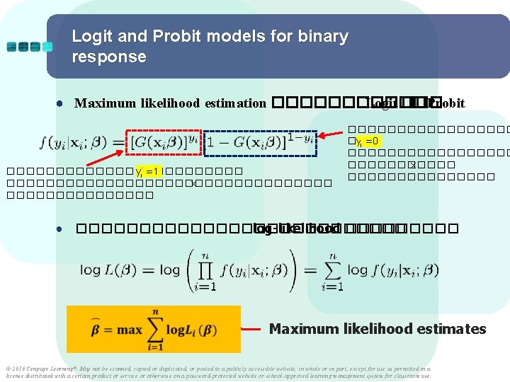Logit and Probit models for binary response ● Maximum likelihood estimation ������ Logit ��� Logit and Probit models for binary response ● Maximum likelihood estimation ������ Logit ���