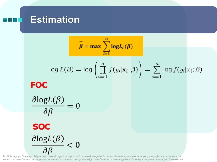 Estimation FOC SOC © 2016 Cengage Learning ®. May not be scanned, copied or Estimation FOC SOC © 2016 Cengage Learning ®. May not be scanned, copied or