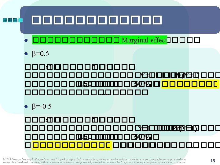 ������ ● ������������ Marginal effect ● β=0. 5 ����� x 1 ���������������� Y=1 ����