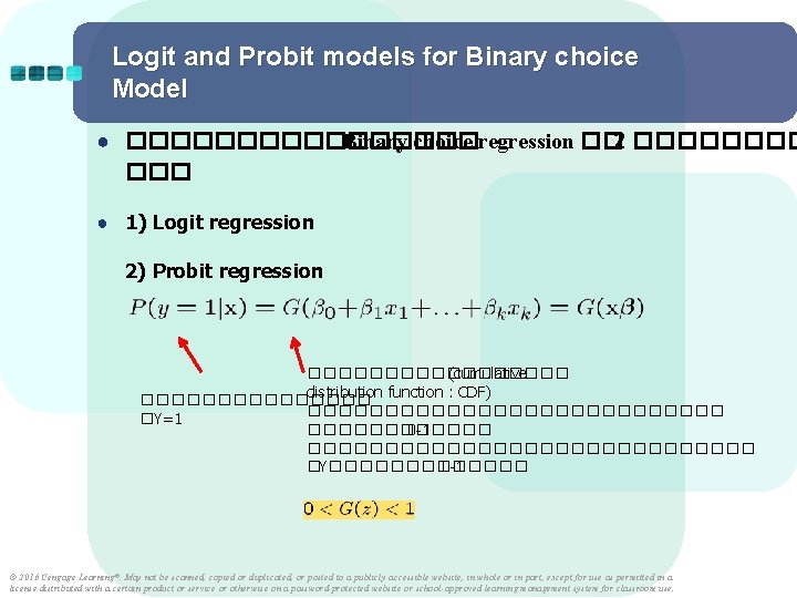 Logit and Probit models for Binary choice Model ● �������� Binary choice regression ��