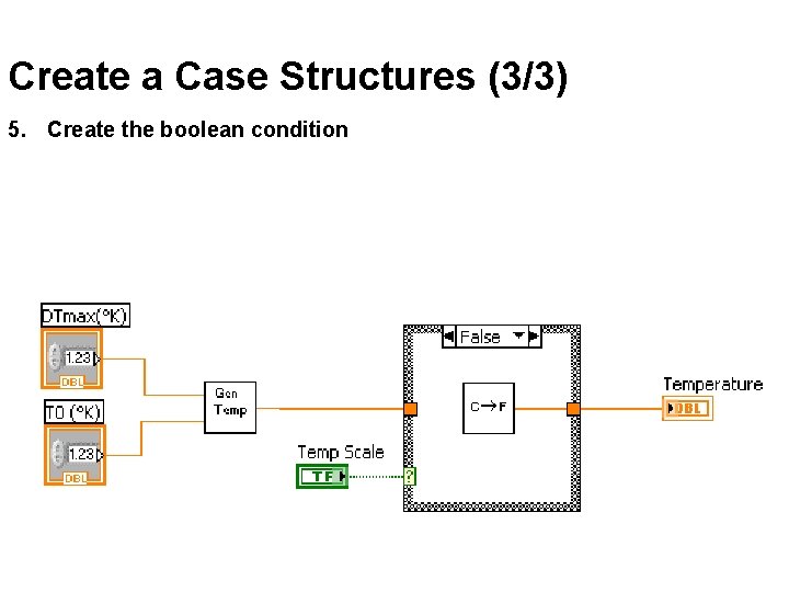 Create a Case Structures (3/3) 5. Create the boolean condition 