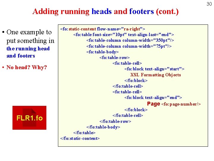 Adding running heads and footers (cont. ) • One example to put something in