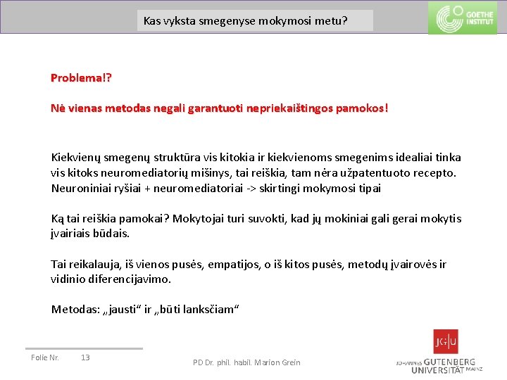 Was passiert im Gehirn beim metu? Lernen? Kas vyksta smegenyse mokymosi Problema!? Nė vienas