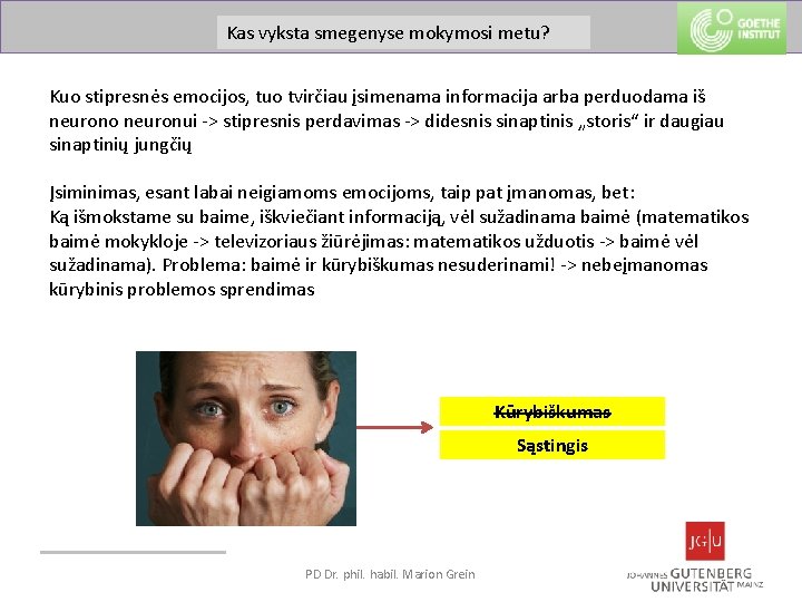 Was passiert im Gehirn beim metu? Lernen? Kas vyksta smegenyse mokymosi Kuo stipresnės emocijos,