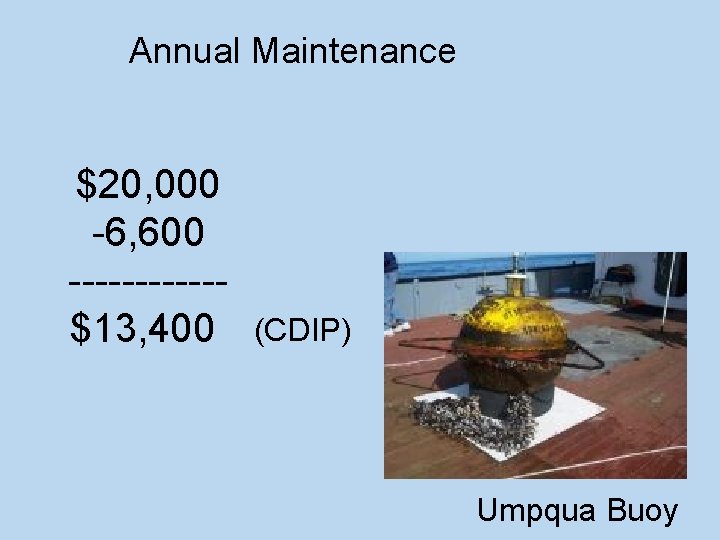 Annual Maintenance $20, 000 -6, 600 ------$13, 400 (CDIP) Umpqua Buoy 