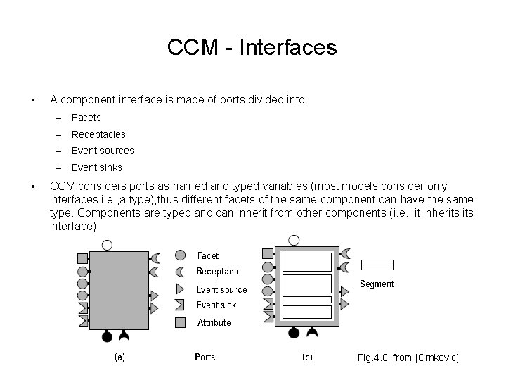 CCM - Interfaces • • A component interface is made of ports divided into: