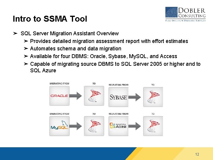 Intro to SSMA Tool ➤ SQL Server Migration Assistant Overview ➤ Provides detailed migration Intro to SSMA Tool ➤ SQL Server Migration Assistant Overview ➤ Provides detailed migration