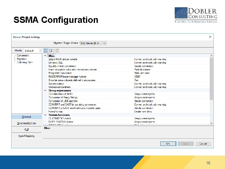 SSMA Configuration 16 SSMA Configuration 16