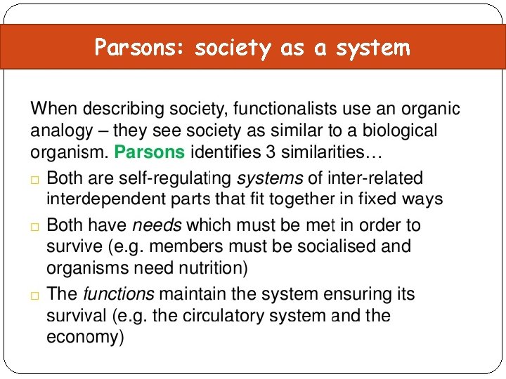 Parsons: society as a system 