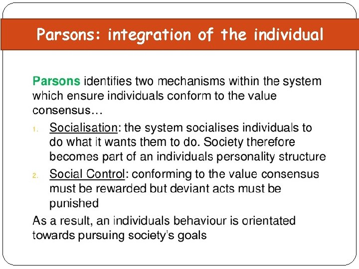 Parsons: integration of the individual 