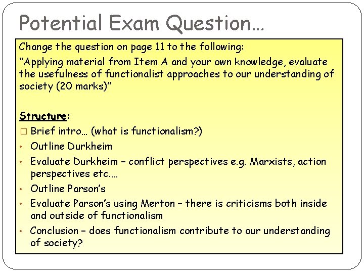 Potential Exam Question… Change the question on page 11 to the following: “Applying material