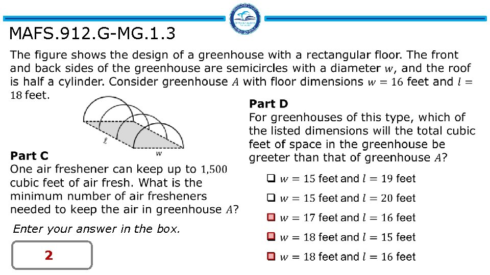 MAFS. 912. G-MG. 1. 3 Enter your answer in the box. 2 