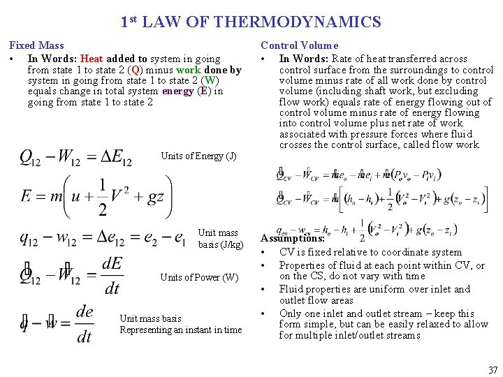 1 st LAW OF THERMODYNAMICS Fixed Mass • In Words: Heat added to system