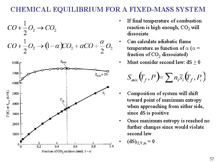 CHEMICAL EQUILIBRIUM FOR A FIXED-MASS SYSTEM • • • If final temperature of combustion