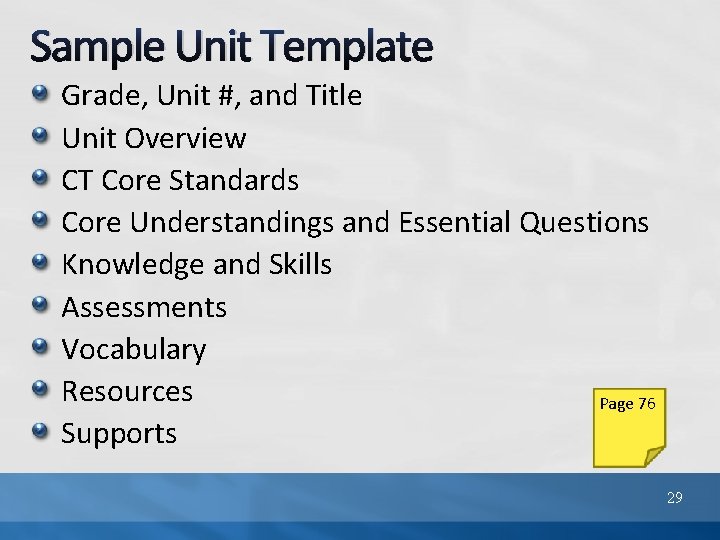 Sample Unit Template Grade, Unit #, and Title Unit Overview CT Core Standards Core