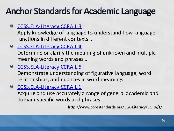 Anchor Standards for Academic Language CCSS. ELA-Literacy. CCRA. L. 3 Apply knowledge of language