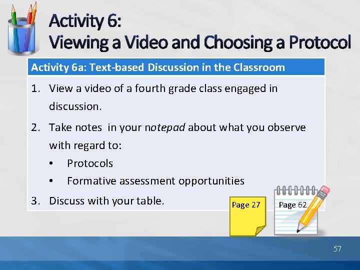 Activity 6: Viewing a Video and Choosing a Protocol Activity 6 a: Text-based Discussion