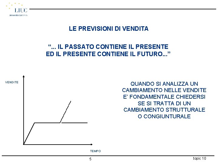 LE PREVISIONI DI VENDITA “. . . IL PASSATO CONTIENE IL PRESENTE ED IL