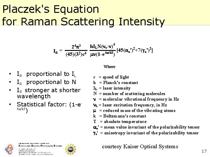 Placzek's Equation for Raman Scattering Intensity h. ILN( 0 - )4 24 3 2
