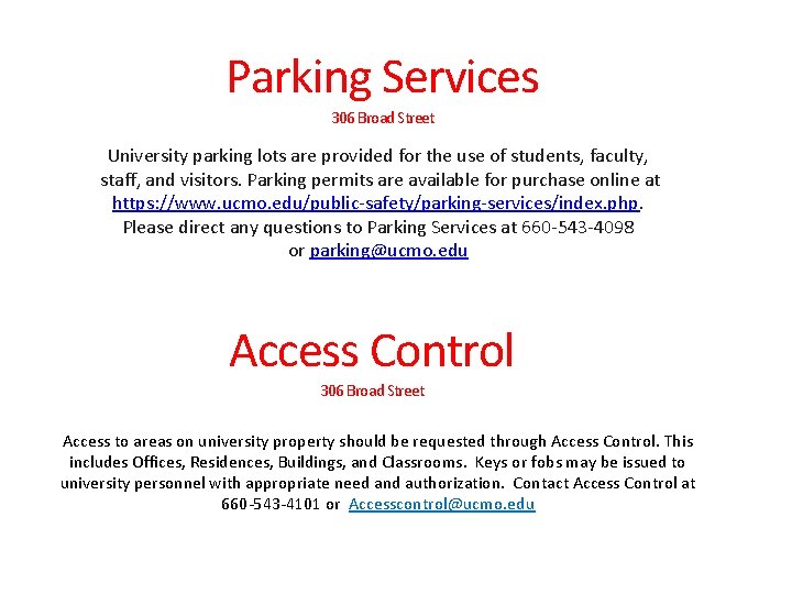 Parking Services 306 Broad Street University parking lots are provided for the use of