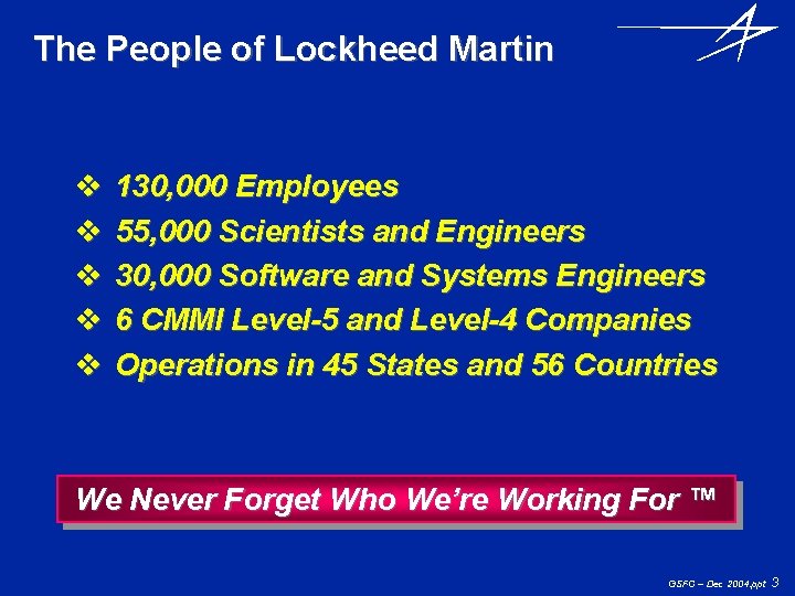 The People of Lockheed Martin v v v 130, 000 Employees 55, 000 Scientists