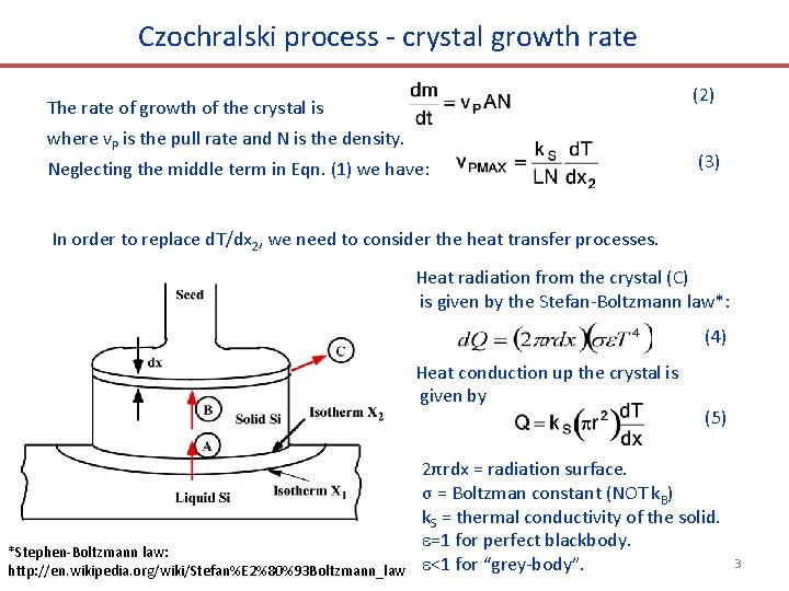 Czochralski process - crystal growth rate (2) The rate of growth of the crystal