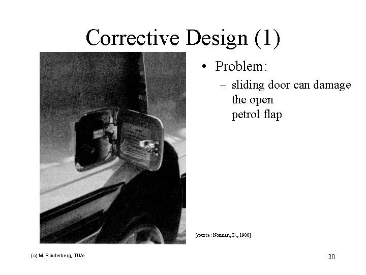 Corrective Design (1) • Problem: – sliding door can damage the open petrol flap