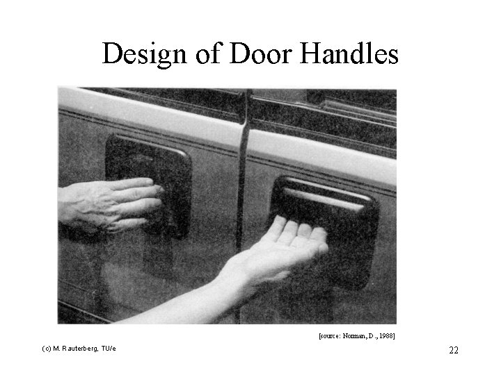 Design of Door Handles [source: Norman, D. , 1988] (c) M. Rauterberg, TU/e 22