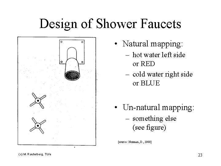 Design of Shower Faucets • Natural mapping: – hot water left side or RED