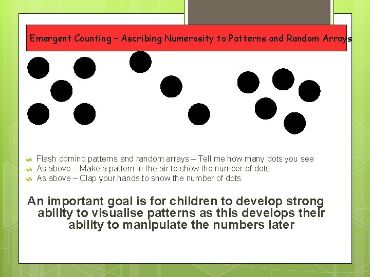 Emergent Counting – Ascribing Numerosity to Patterns and Random Arrays Flash domino patterns and
