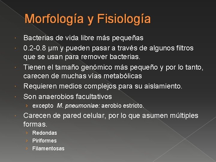 Morfología y Fisiología Bacterias de vida libre más pequeñas 0. 2 -0. 8 µm