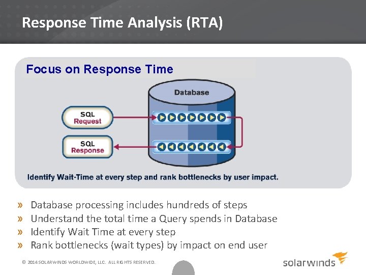 Response Time Analysis (RTA) Focus on Response Time » » Database processing includes hundreds