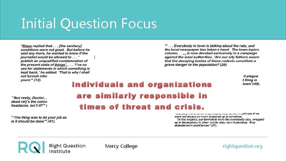 Initial Question Focus Mercy College rightquestion. org 