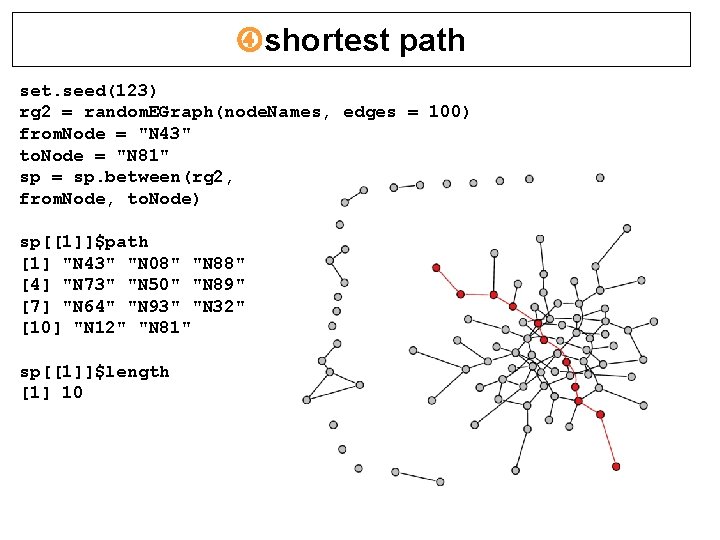 shortest path set. seed(123) rg 2 = random. EGraph(node. Names, edges = 100) shortest path set. seed(123) rg 2 = random. EGraph(node. Names, edges = 100)
