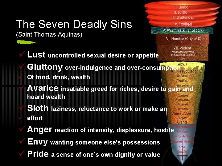 The Seven Deadly Sins (Saint Thomas Aquinas) ü Lust uncontrolled sexual desire or appetite